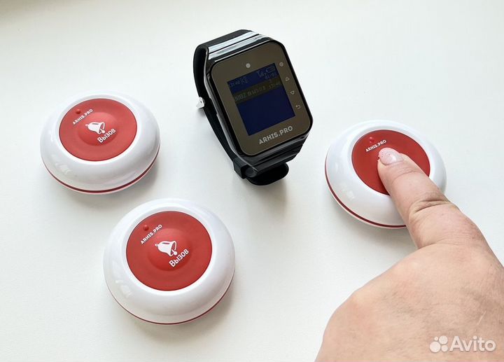 Кнопка вызова персонала белая/красная и пейджер