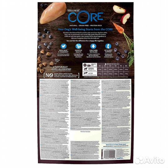 Wellness core из курицы для взрослых собак крупных