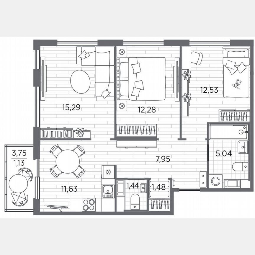3-к. квартира, 67,3 м², 2/5 эт.
