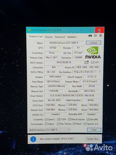Видеокарта MSI gtx 1080 ti gaming x 11gb
