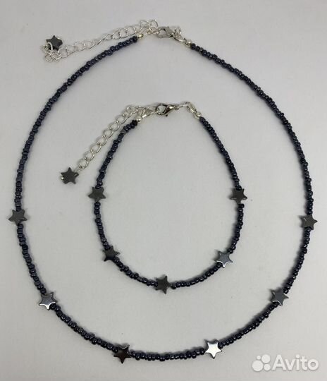 Чокер с браслетом из бисера и гематита