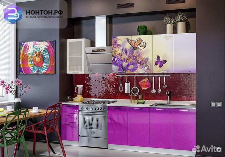 Кухня Весна 2.0 м белый глянец / фиолетовый металл