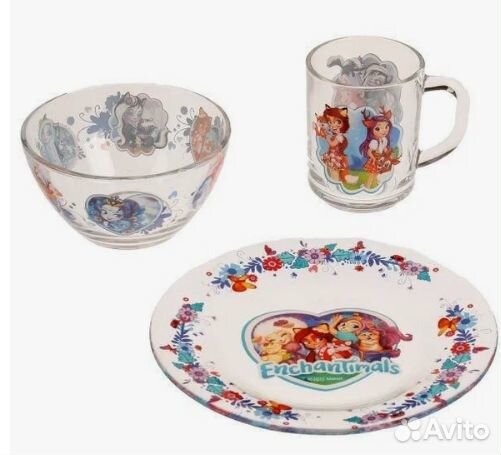 Набор стеклянной посуды (кружка, тарелка, салатник