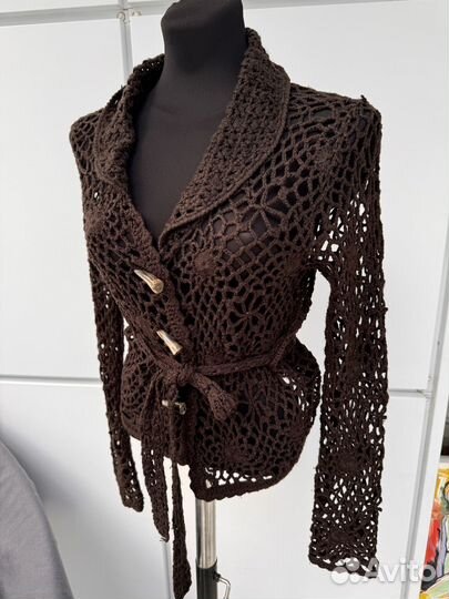 Кардиган кроше коричневый вязаный летний y2k