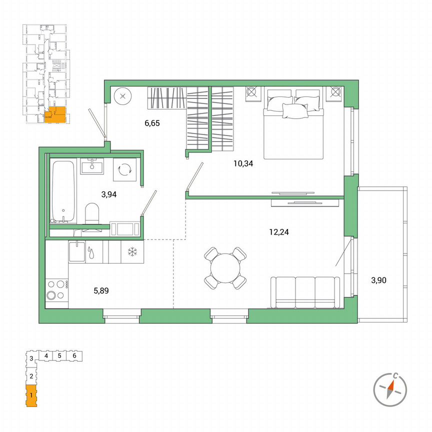 1-к. квартира, 40,2 м², 2/7 эт.