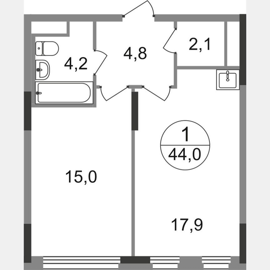 1-к. квартира, 44 м², 6/17 эт.
