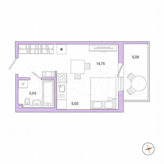 1-к. квартира, 25,2 м², 8/9 эт.