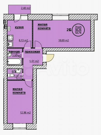 2-к. квартира, 50 м², 4/4 эт.