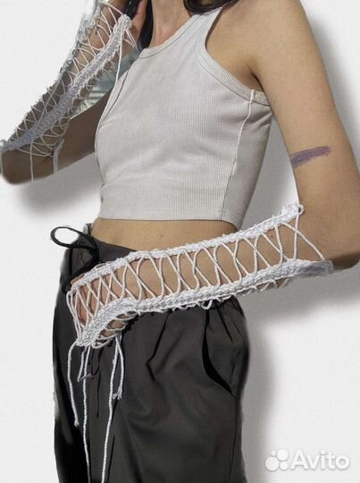 Митенки вязаные на шнуровке