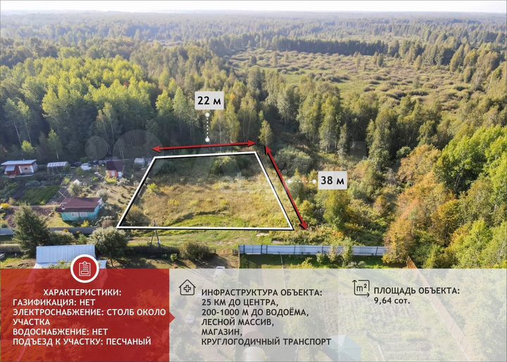 Участок 9,6 сот. (СНТ, ДНП)