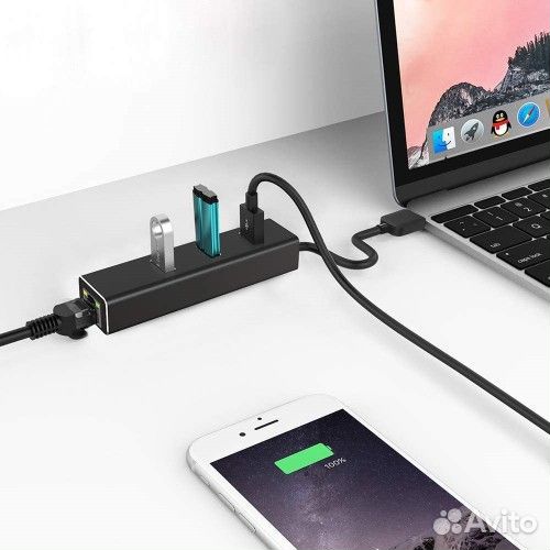 Сетевой адаптер USB KS-is KS-405 с хабом USB 3.0