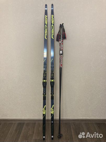 Лыжи беговые fisher коньковые+палки 165см