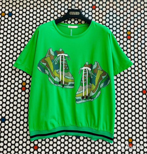 Футболка, стразы+шнурки, 6 цветов, 54 до 60 р-ры