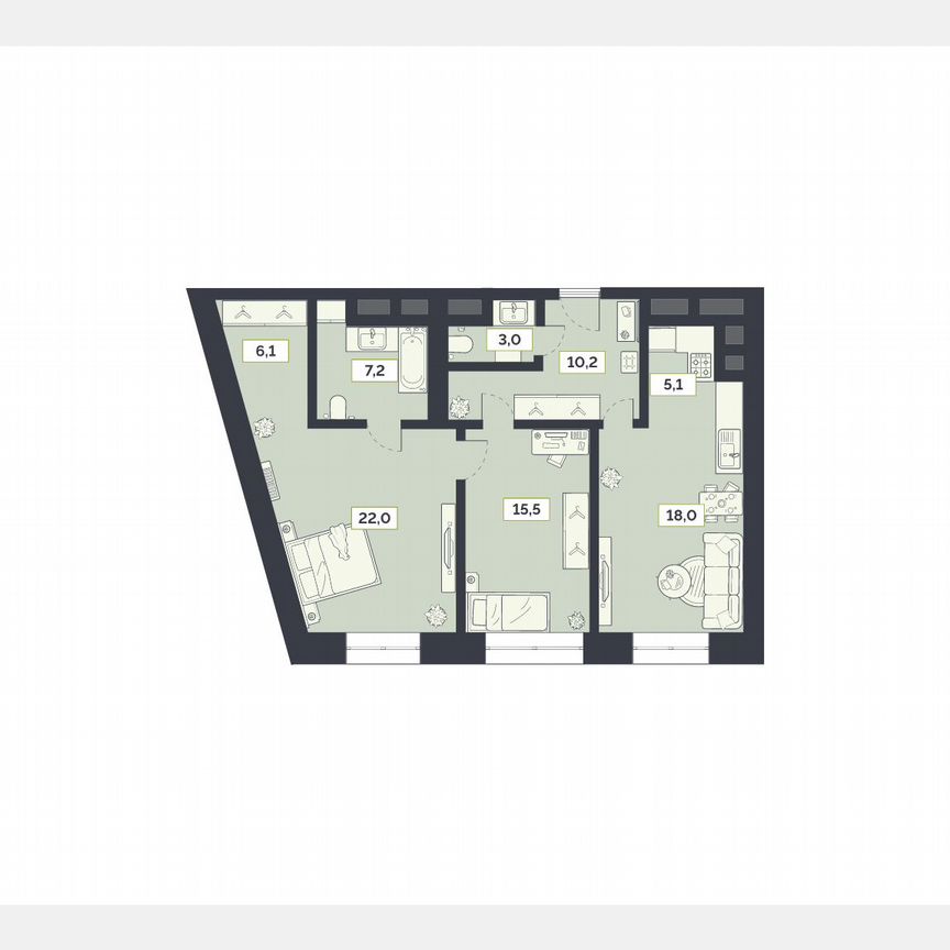3-к. квартира, 87 м², 25/27 эт.