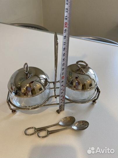 Мельхиоровая сахарница двойная