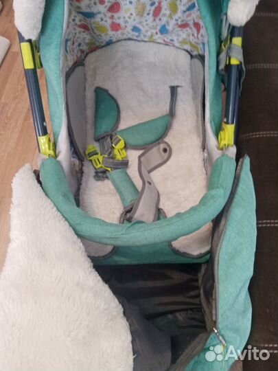 Коляска санки Ника 7.3 меховые на 6 колесах