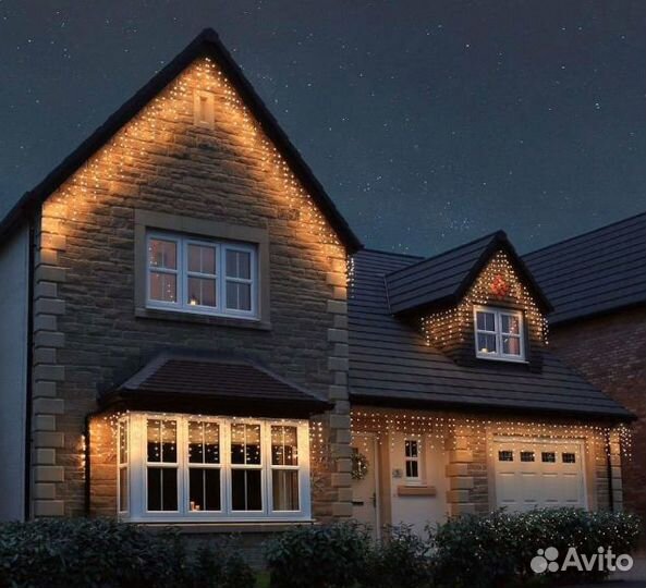 Новогодняя иллюминация украшение дома гирляндами