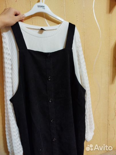 Вельветовый сарафан и кофта shein