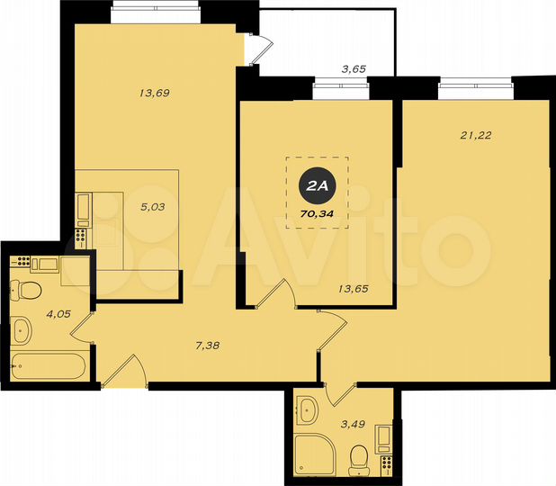 2-к. квартира, 70,3 м², 12/22 эт.