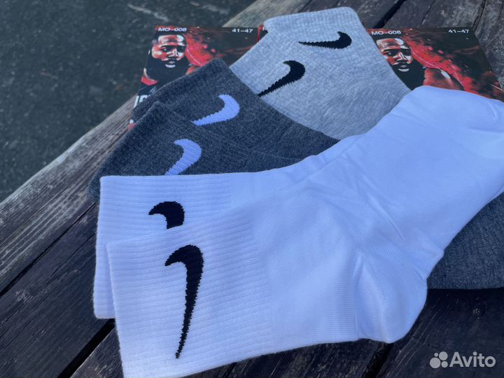 Мужские носки средние Nike бел/сер/чер 5шт