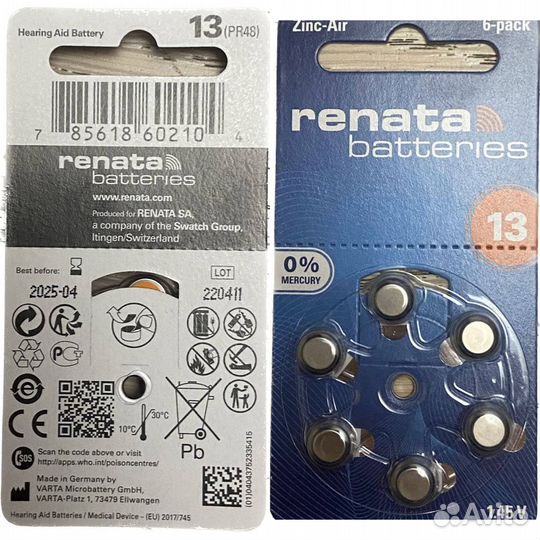 Батарейки renata 10, 13, 312, 675 rayovac 13