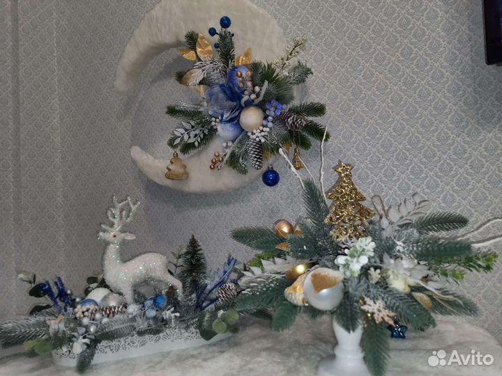 Новогодний декор, интерьерные композиции, венки