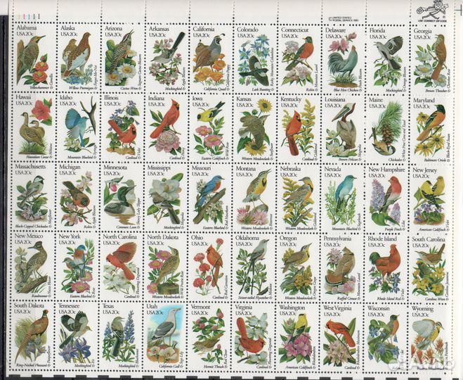 США 1981, Птицы символы штатов Америки. Буклет