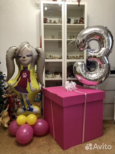 Шар Роза барбоскина и шар цифра 3