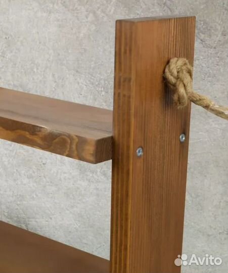 Полка деревянная на джутовой веревке