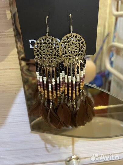 Серьги H&M этно, перья