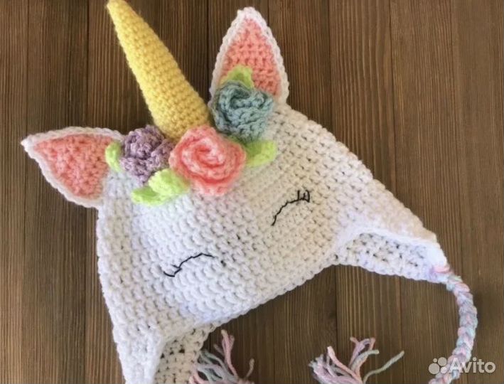 Шапка вязаная единорог, вяжу на заказ