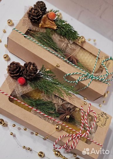 Свечи новогодние в эко стиле из вощины