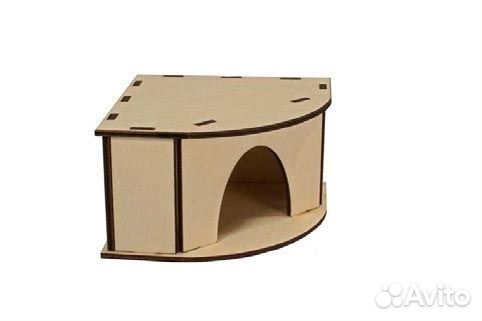 Домик для грызунов угловой (80х125мм), деревянный