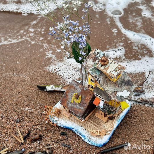 Композиция с колбой для сухоцветов (дрифтвуд)