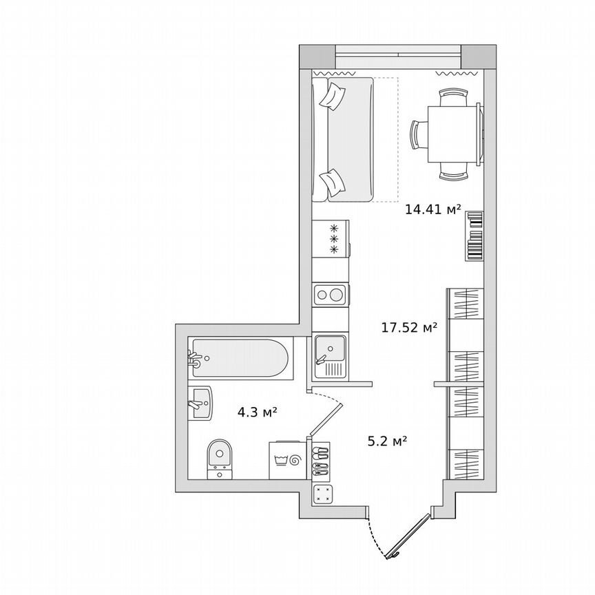 Квартира-студия, 24,2 м², 19/21 эт.