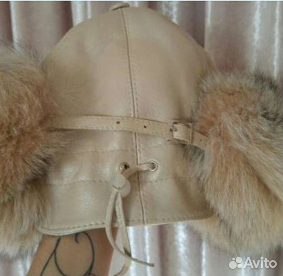 Шапка кожаная мех песца
