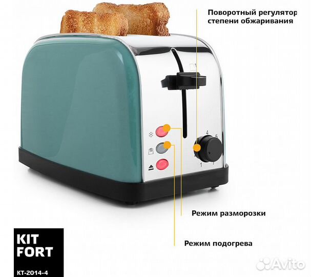 Тостер Kitfort KT-2014-4 850Вт голубой