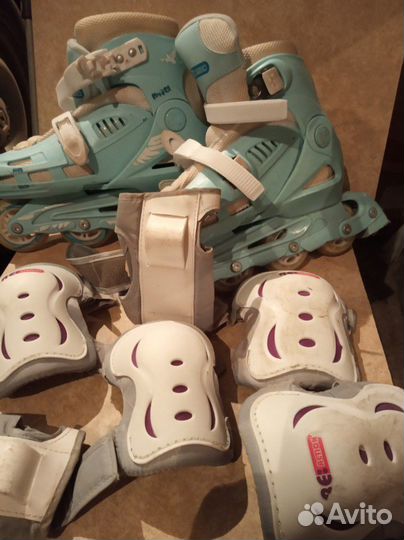 Коньки роликовые раз 34 и набор защиты