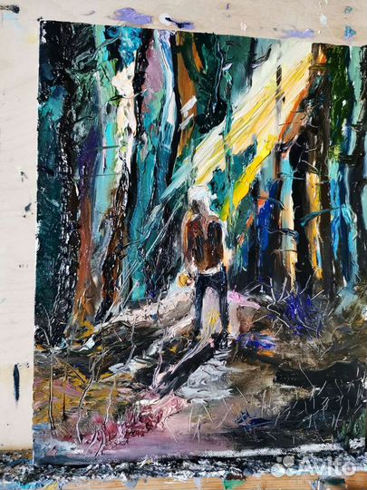 Картина маслом на холсте пейзаж грибник