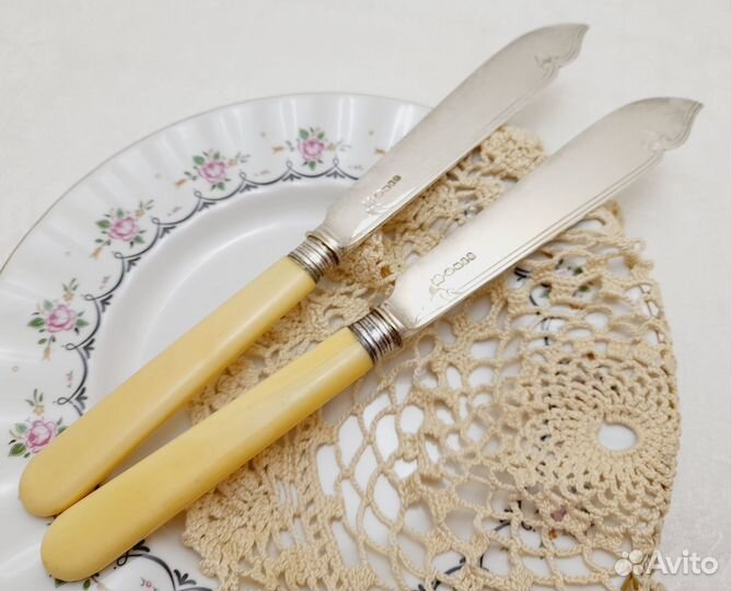 Пара ножей. Посеребрение+пластик. Англия