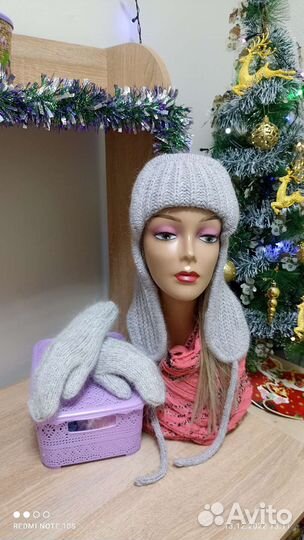 Шапка-ушанка и варежки из пуха норки