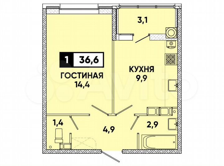 1-к. квартира, 37 м², 5/9 эт.