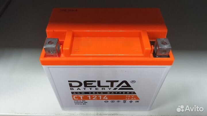 Аккумулятор на мотоцикл Delta AGM 12В 14Ач(сам)