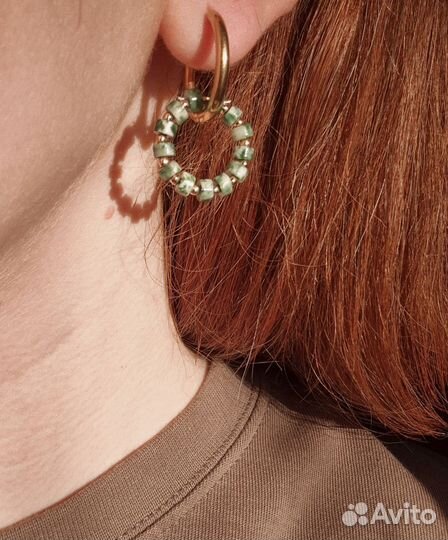 Серьги конго с нефритом и гематитом