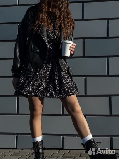 Платье черное в горошек 44-46