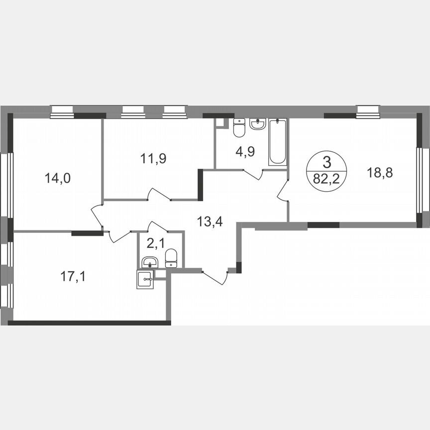 3-к. квартира, 82,2 м², 1/17 эт.
