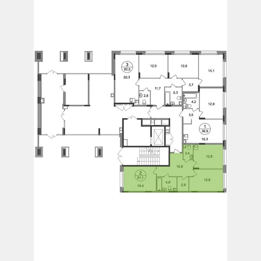 2-к. квартира, 61,1 м², 1/17 эт.