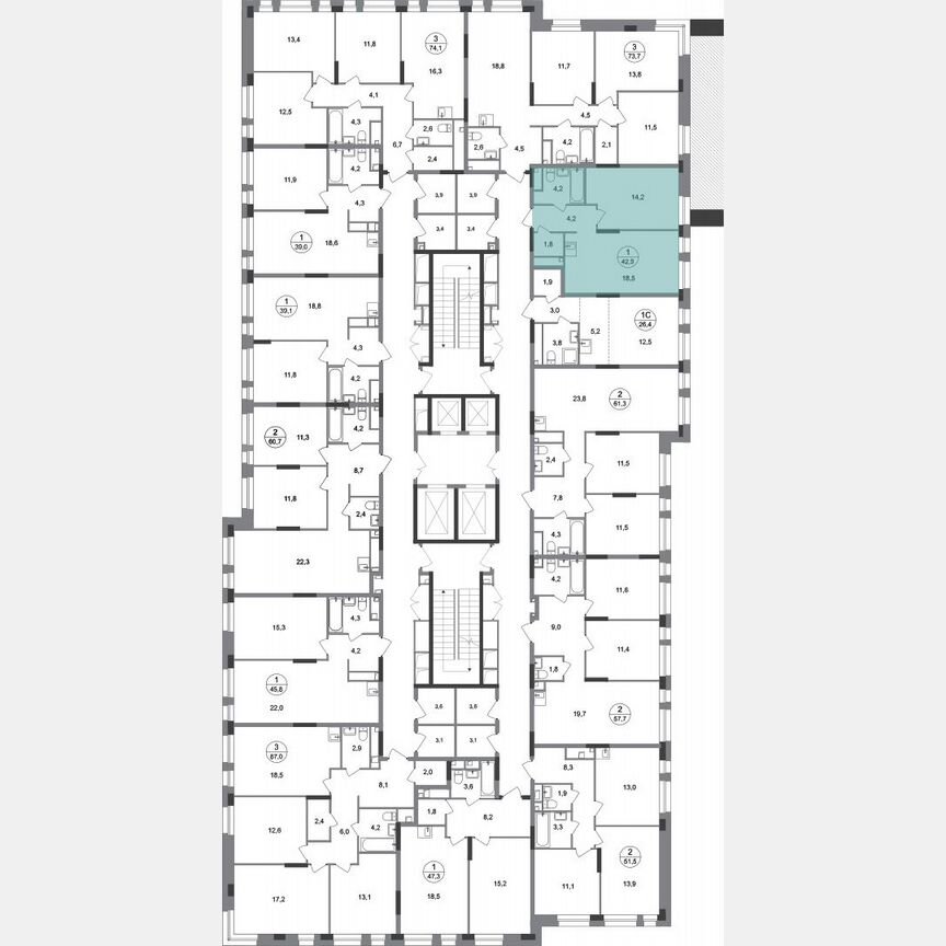 1-к. квартира, 42,9 м², 2/19 эт.