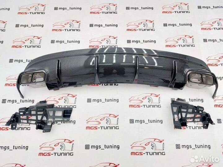 Диффузор CLA45 AMG С117 под карбон+насадки черные