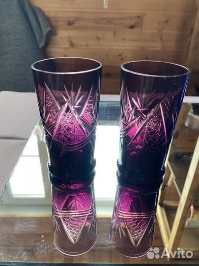 Графин, рюмки, стакан кобальт, марганец винтаж